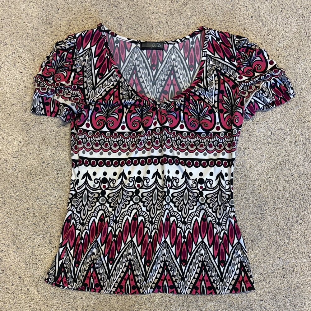 Vibrant Women's Top in Black, White, and Pink
